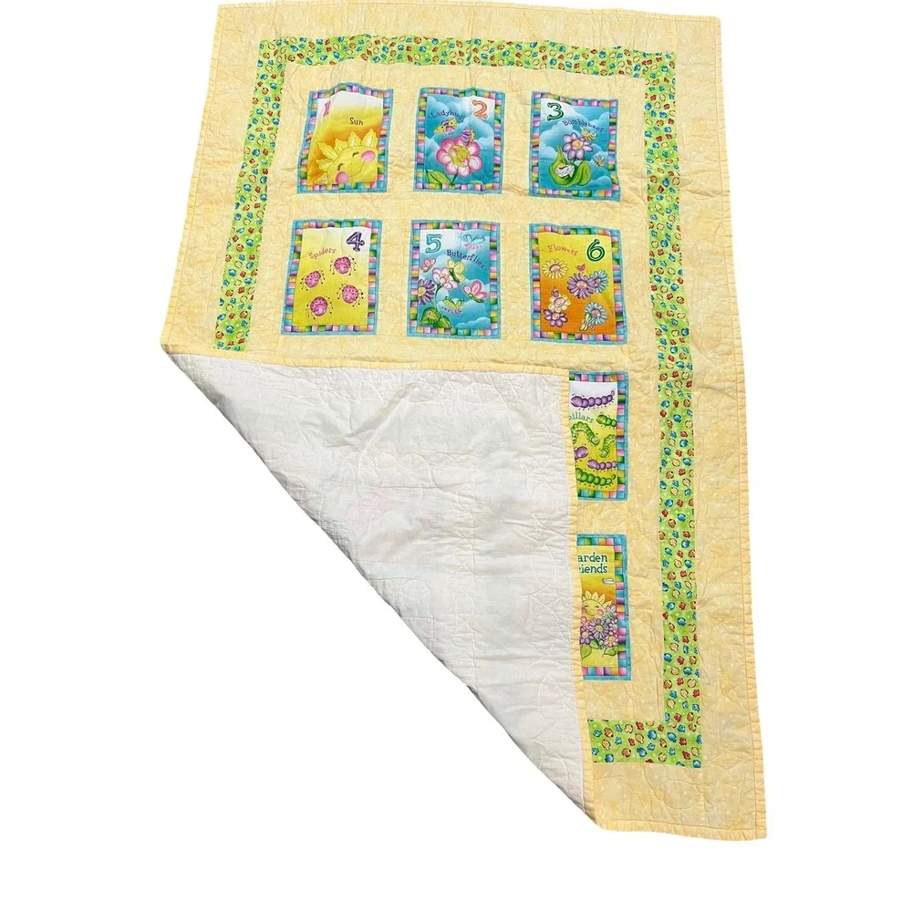 Handmade Counting Garden Baby Quilt 38x55 Ladybug Butterfly Bugs Flowers